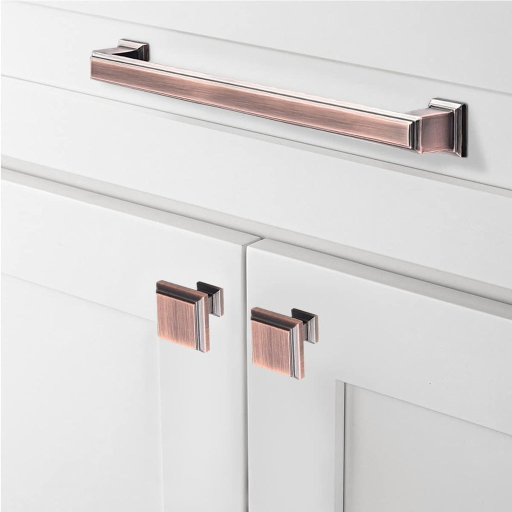 20 Pack Antique Copper Cabinet Handles 7-1/2 Inch Hole Center Vintage Copper Handles Pulls Kitchen Cabinet Pulls Solid Zinc Alloy Square Cabinet Hardware for Cupboard Drawer Dresser Pulls