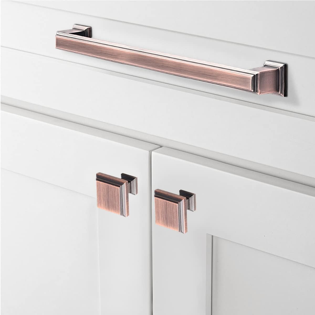 20 Pack Antique Copper Cabinet Handles 7-1/2 Inch Hole Center Vintage Copper Handles Pulls Kitchen Cabinet Pulls Solid Zinc Alloy Square Cabinet Hardware for Cupboard Drawer Dresser Pulls