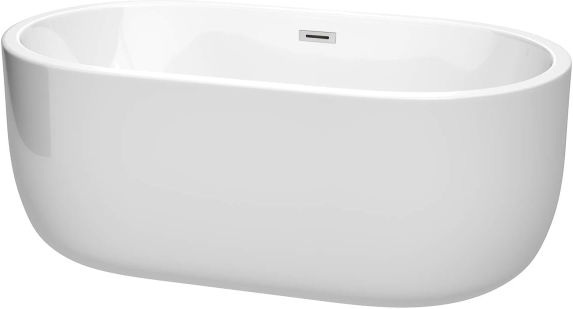 Juliette 60 inch Freestanding Bathtub in White with Polished Chrome Drain and Overflow Trim
