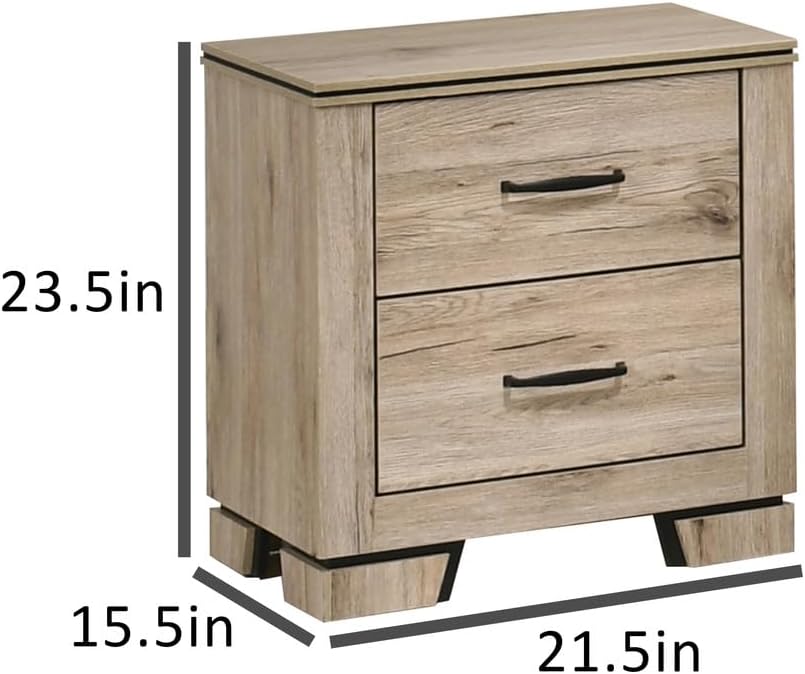Best Quality Furniture Rustic Light Brown Oak Wood Bedroom Set with Charging Station and LED Lighting