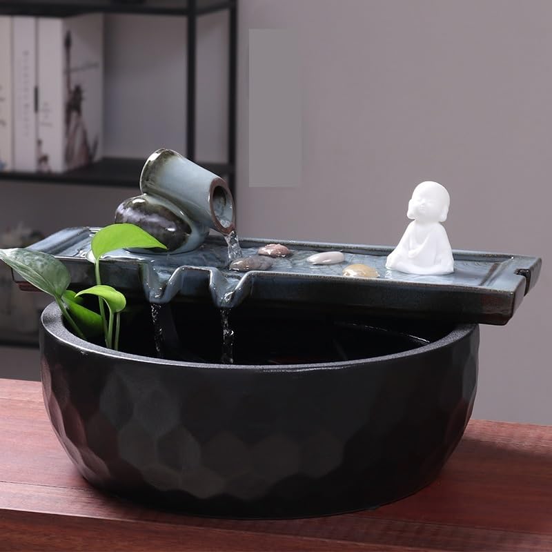 Tabletop Fountains Desktop Fountain Ceramic Water Ornaments Desktop Fish Tank Humidifier Fountain Living Room Zen Ornaments Indoor Tabletop Water Fountain