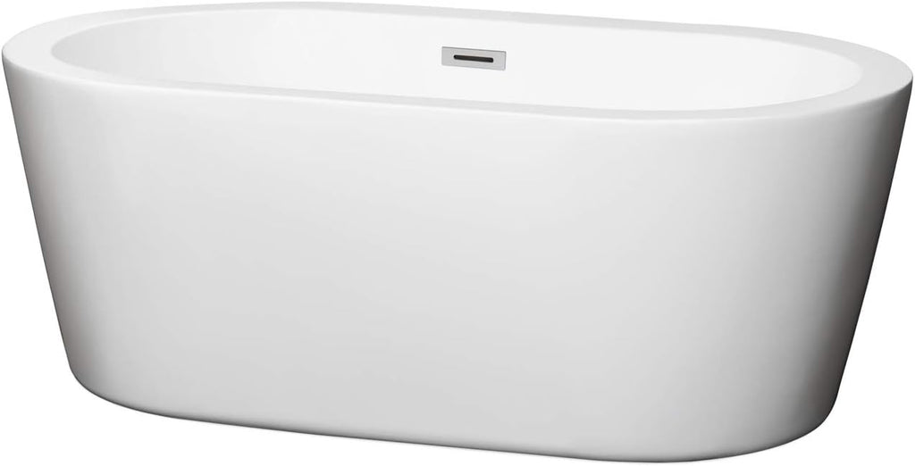 Mermaid 60 inch Freestanding Bathtub in White with Polished Chrome Drain and Overflow Trim