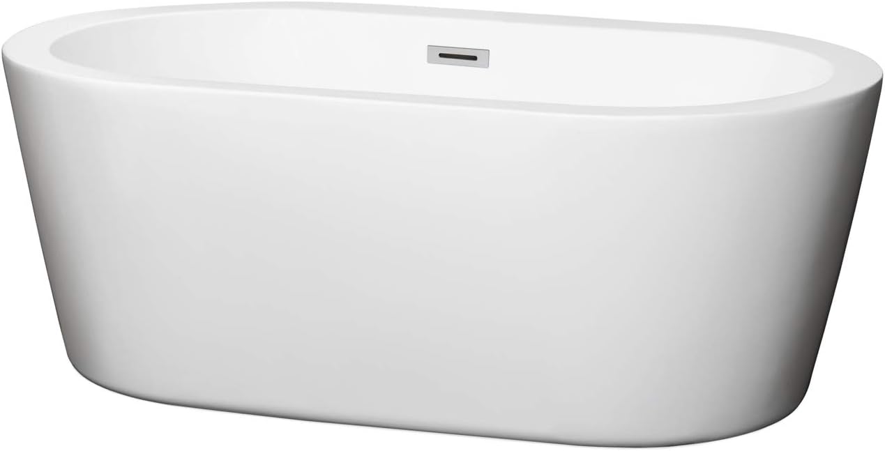Mermaid 60 inch Freestanding Bathtub in White with Polished Chrome Drain and Overflow Trim