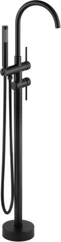 Freestanding Bathtub Faucet Matte Black: Floor Mount Tub Filler, High Flow Brass Shower Faucets with Handheld Sprayer for Bath