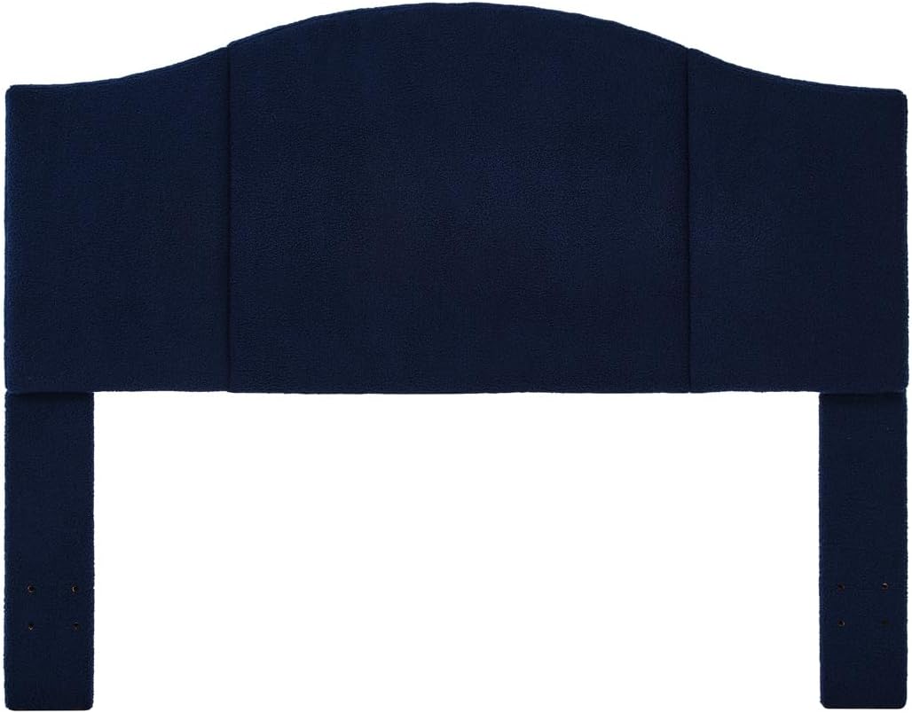 24KF Upholstered Soft Teddy Fabric Queen Headboard,Modern Wave-Like Top Edge Full Size Headboard, 6033-Q-Navy