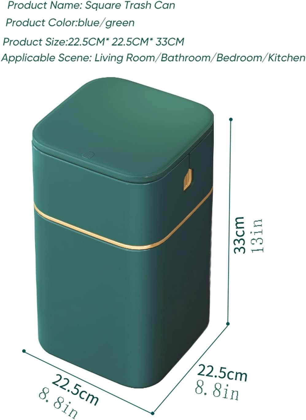 Kitchen Garbage Can Trash Can,Nordic Style Seal Press for Kitchen Bathroom Office Storage Bucket Dustbins Accessories with Lid Garbage Deep Green Deep Blue 15L Wastebasket (Color : Deep Green)
