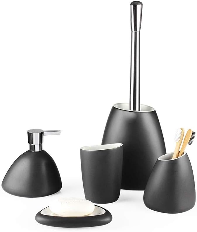 Kitchen Soap Dispenser 5-Piece Ceramic Bathroom Soap Toothbrush Holder Soap Dispenser Household Soap Bathroom Accessories Countertop Soap Dispensers (Color : Toilet brush5-piece Set)