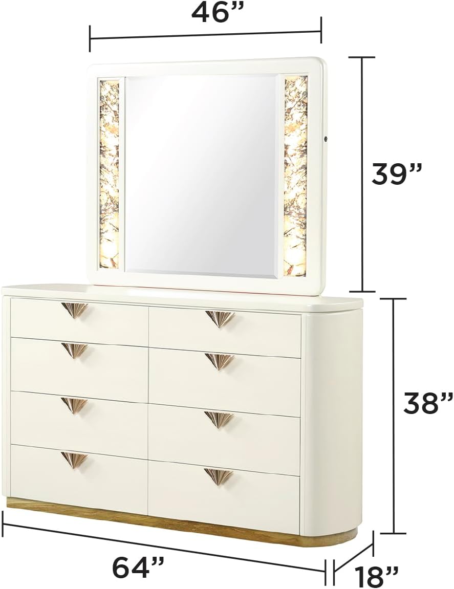 Modern Style 5 Pc King Upholstered Bedroom Set Made with Wood and Gold Accents in Beige