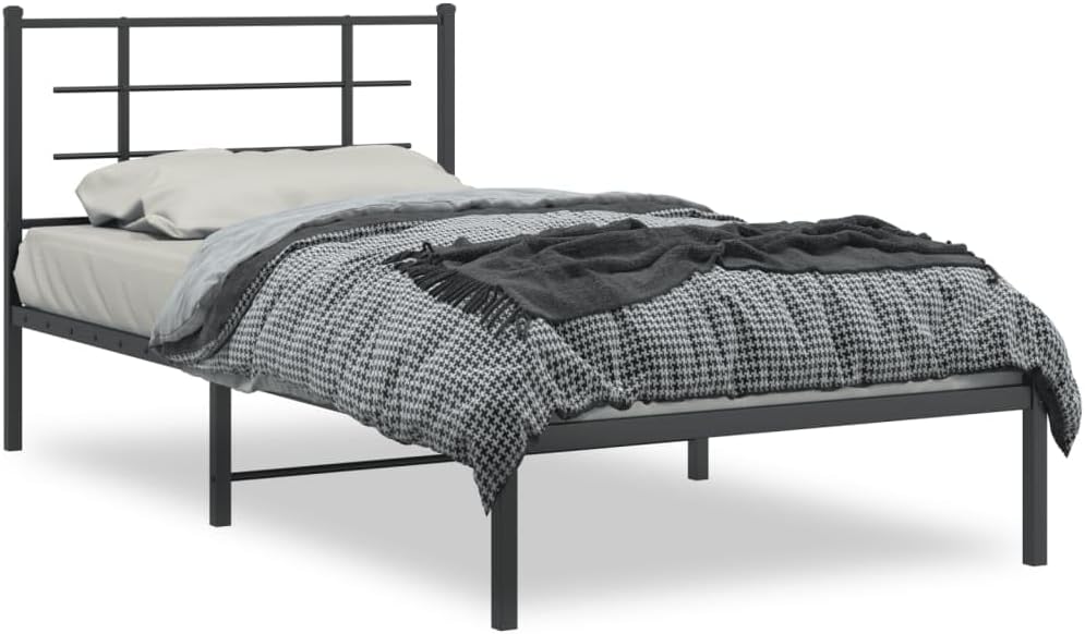 Twin Metal Bed Frame with Headboard Black 39.4'x78.7' Steel Platform Bed Frame Sturdy Underbed Storage Space for Bedroom Furniture