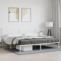 White Metal Bed Frame with Headboard King Size Platform Bed Frame with Underbed Storage Space Steel Construction Sturdy Bedframe for Bedroom Furniture