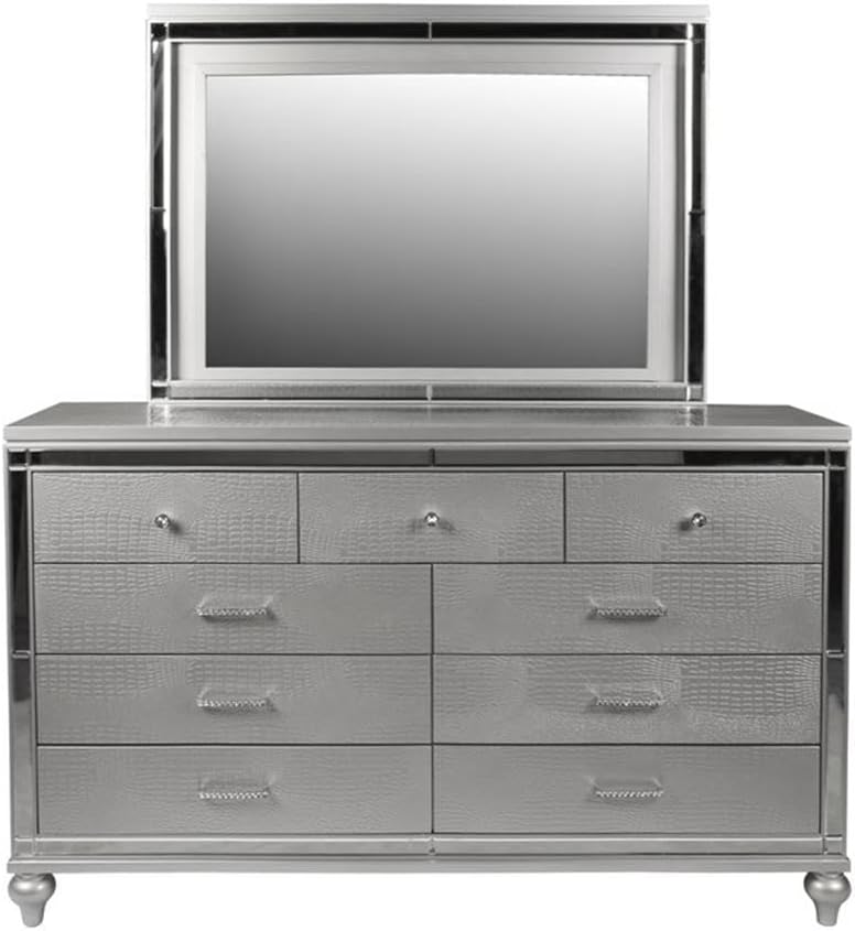 New Classic Valentine Furniture 5-Piece Solid Wood King Bedroom Set in Silver