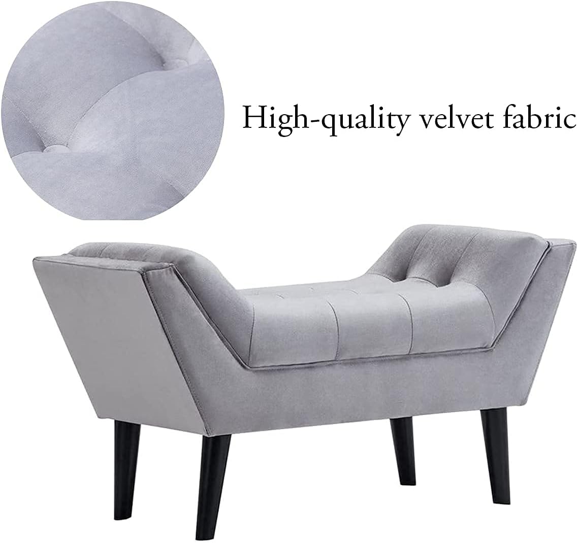 Andeworld Upholstered Tufted Small Cute Bench Ottoman for Entryway Foyer Bathroom Vanity Bedroom (One Seater, Velvet Grey)