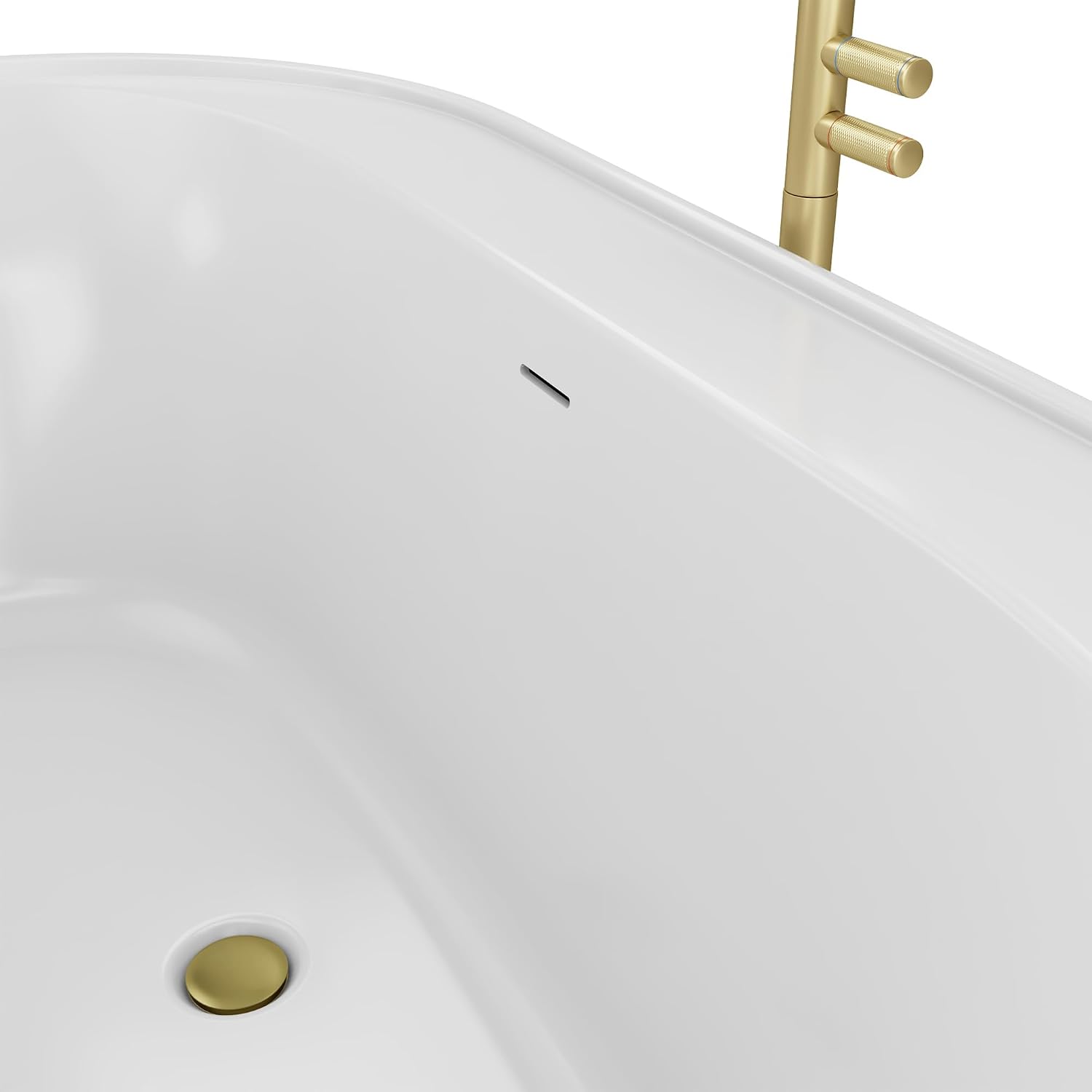 DreamLine Essence 65 3/8 inch L x 36 1/4 inch W x 23 5/8 inch H Freestanding Acrylic Bathtub with Brushed Brass Drain