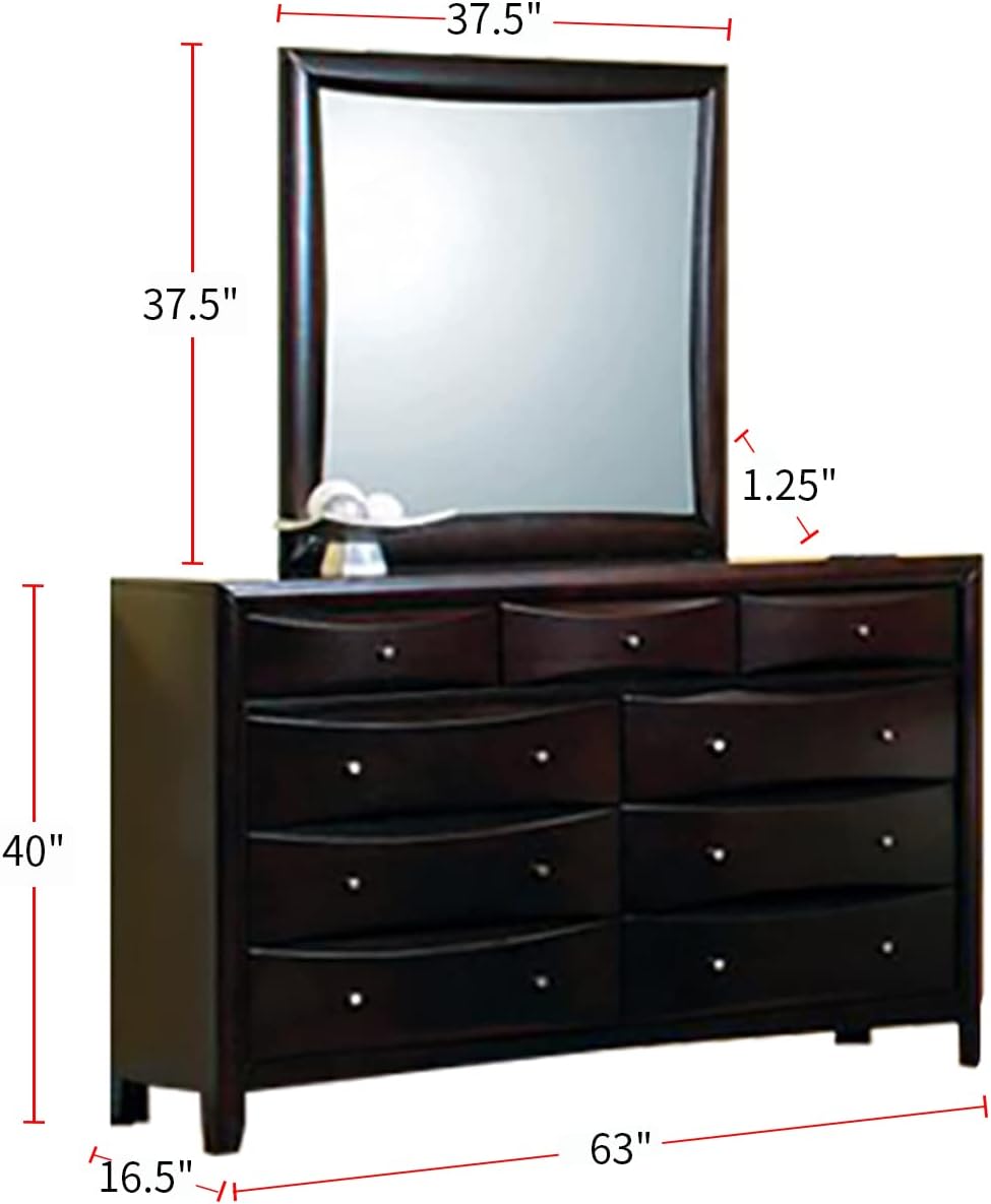 Coaster Home Furnishings Phoenix Transitional 4-Piece Queen Size Platform Bed Storage Bedroom Set Bookcase Headboard Cappuccino Brown 200409Q-S4