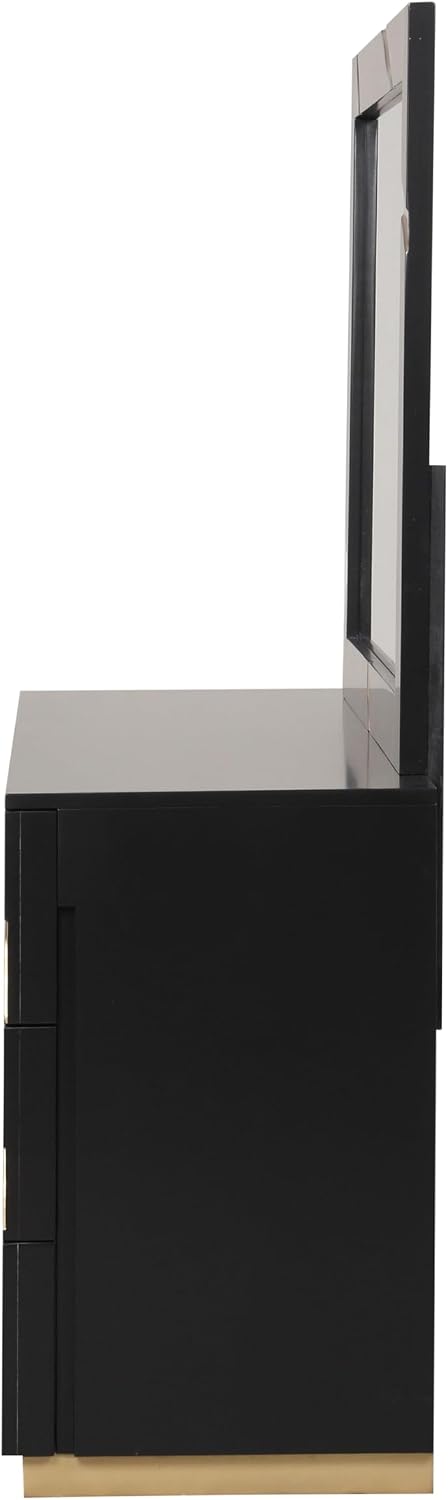 Furniture of America Quanta Modern Wood 5-Piece Bedroom Set with Panel Headboard and Gold-Painted Pattern Extended Walls, Felt-Lined Top Drawer, No Box Spring Needed, King, Black