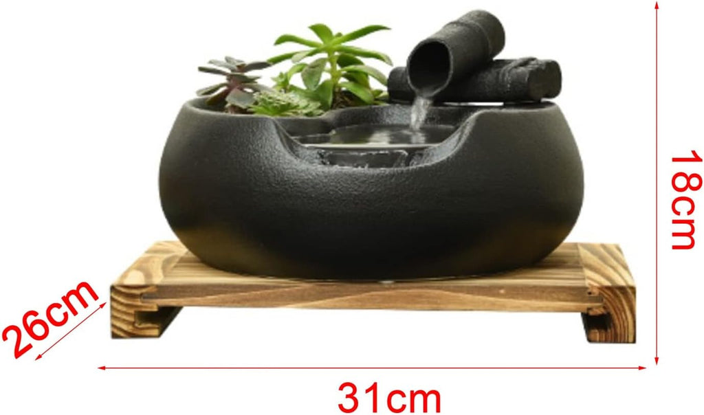 Tabletop Fountain Waterfall Ceramic Tabletop Fountain for Indoor and Outdoor Table Desk Office Patio Black Ceramic Fountain with Pumps and Wooden Base Indoor Waterfall Desktop Fountain (Color : A)
