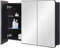 IDYLLOR Bathroom Mirror Medicine Cabinet with Round Corner Framed Door 36 x 26 inch, Black，Recessed or Surface Mount, with Adjustable Glass Shelves