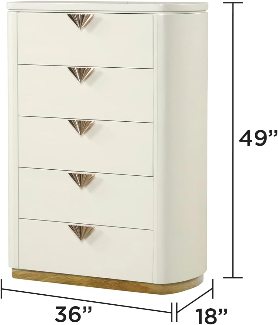 Modern Style 5 Pc King Upholstered Bedroom Set Made with Wood and Gold Accents in Beige