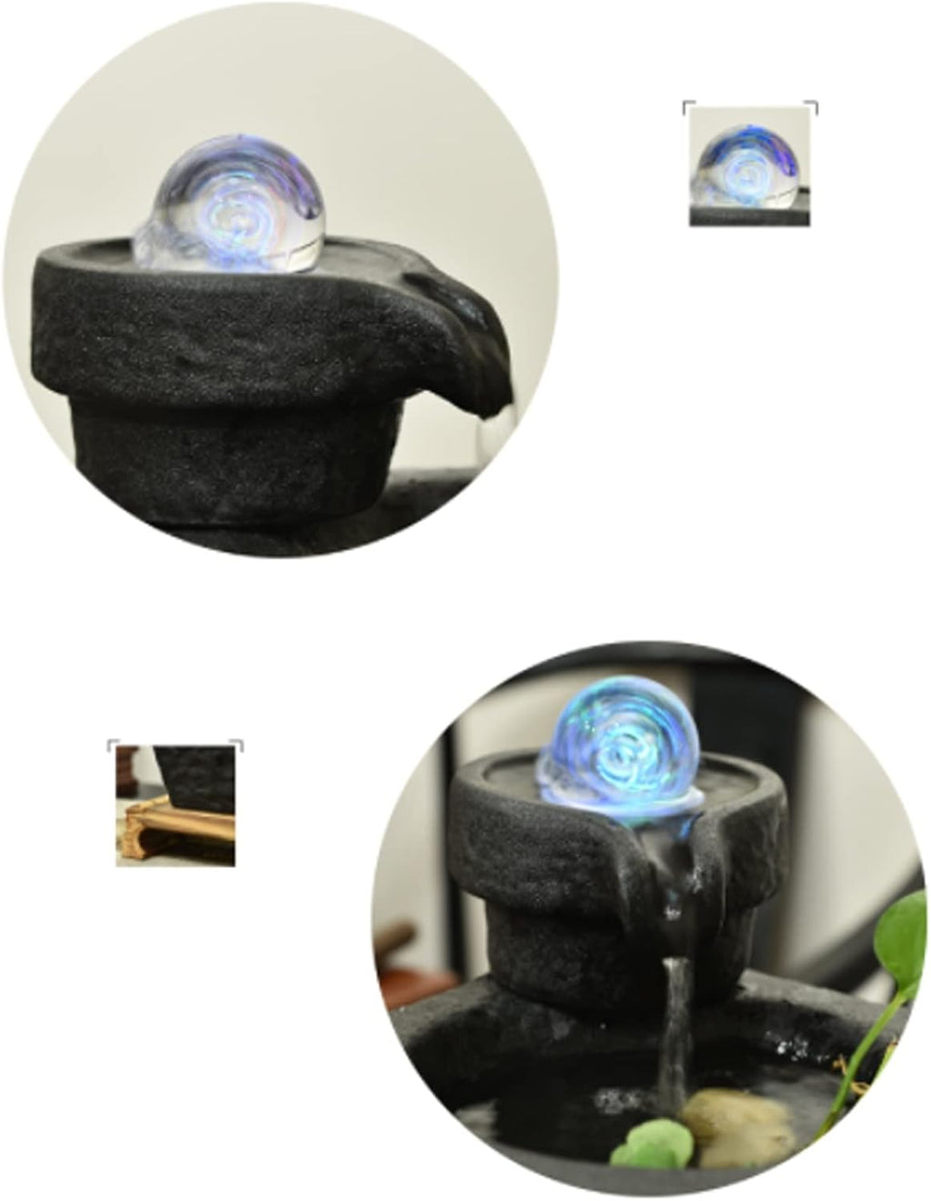 Desktop Fountain Ceramic Tabletop Fountain with Ball, Pump and Wooden Basefor Indoor Creative Flowing Water Table Desk Office and Home Decoration, Black
