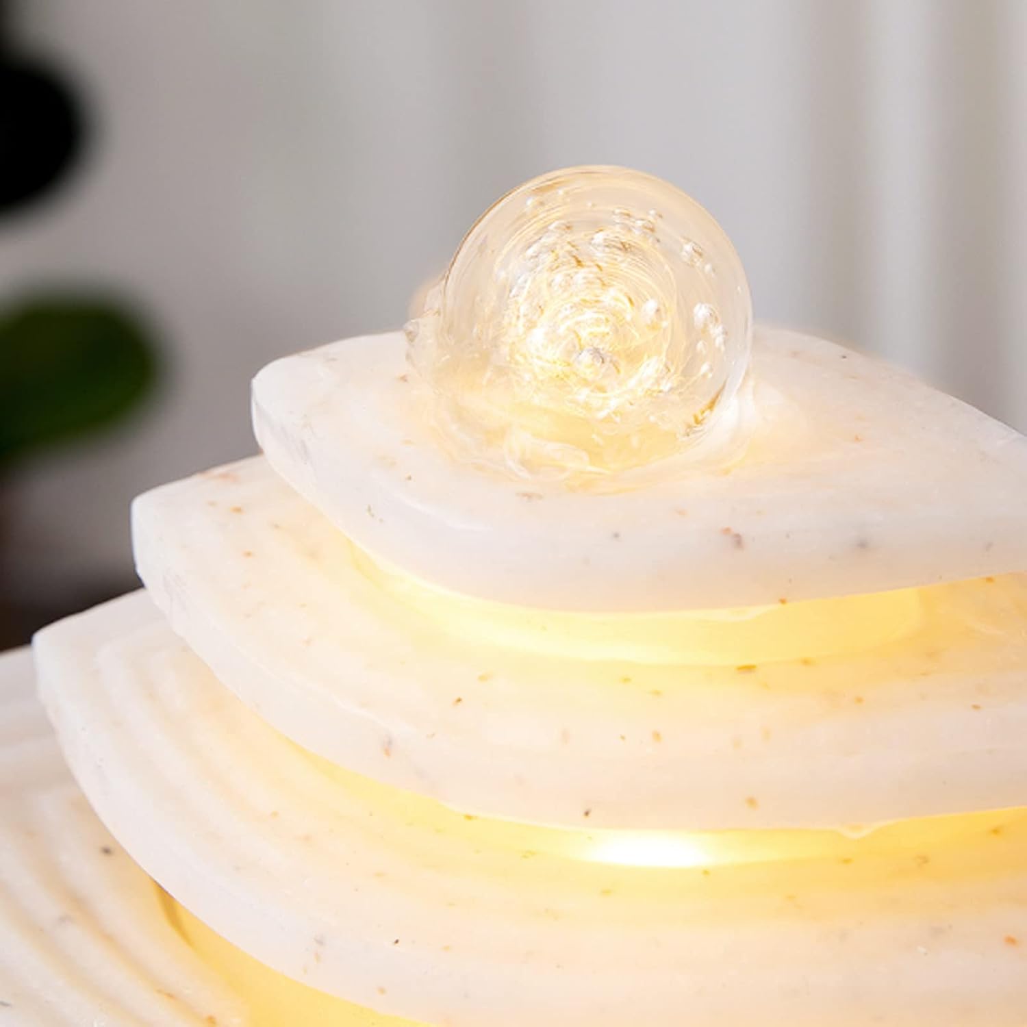 Tabletop Water Fountain Indoor Tabletop Water Fountain with LED Lights Rolling Ball Relaxation Tabletop Fountain Zen Cascading Feng Shui Waterfall Home Decor Table Centerpiece, Small Desktop Size, Whi