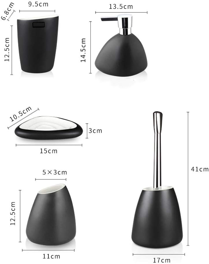 Kitchen Soap Dispenser 5-Piece Ceramic Bathroom Soap Toothbrush Holder Soap Dispenser Household Soap Bathroom Accessories Countertop Soap Dispensers (Color : Black)
