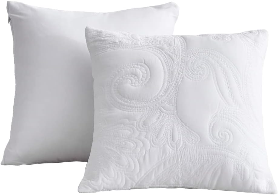 Oversized King Bedspread, Paisley Pattern Design, Lightweight Bedding Cover, Reversible, 5 Piece, 100% Microfiber, Pure White