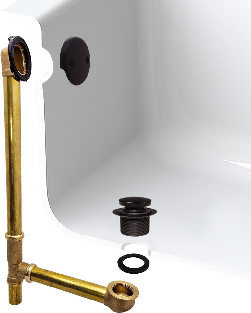 Westbrass A326-12 22-1/2' Brass Bath Waste & Overflow Assembly with Tip-Toe Drain Plug and 2-Hole Faceplate, Oil Rubbed Bronze