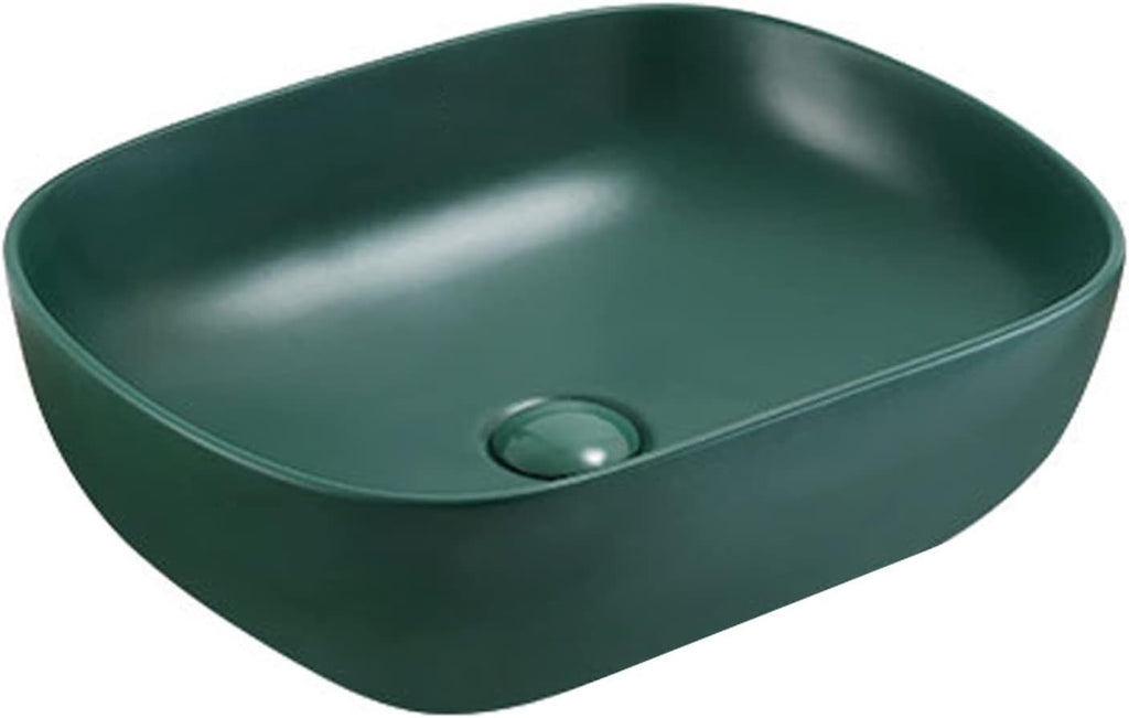 ULTRAWAVE Bathroom Sink Ceramic Art Basin Rectangle Bathroom Sink Matte Green Countertop Sink with Drainer Bathroom Accessories Counter Basin