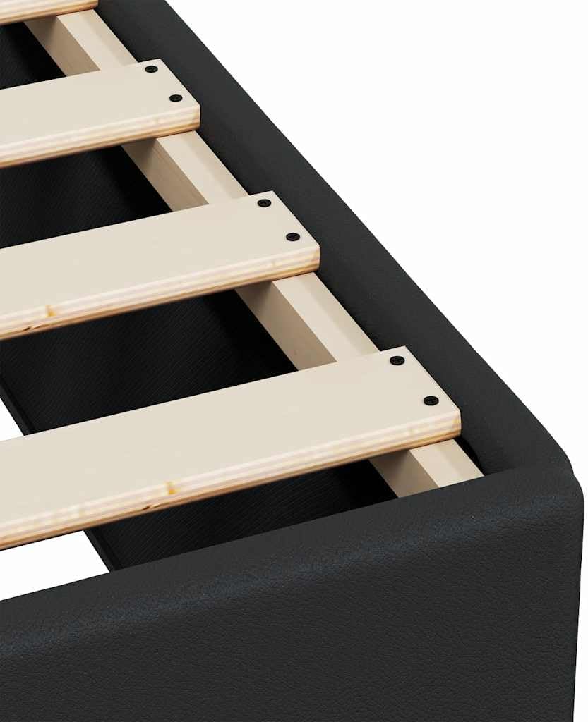 Twin XL Bed Frame with Faux Leather Upholstery, Plywood and Engineered Wood Construction, Modern Matte Black Finish for Bedroom Furniture, Durable Support and Space-Saving