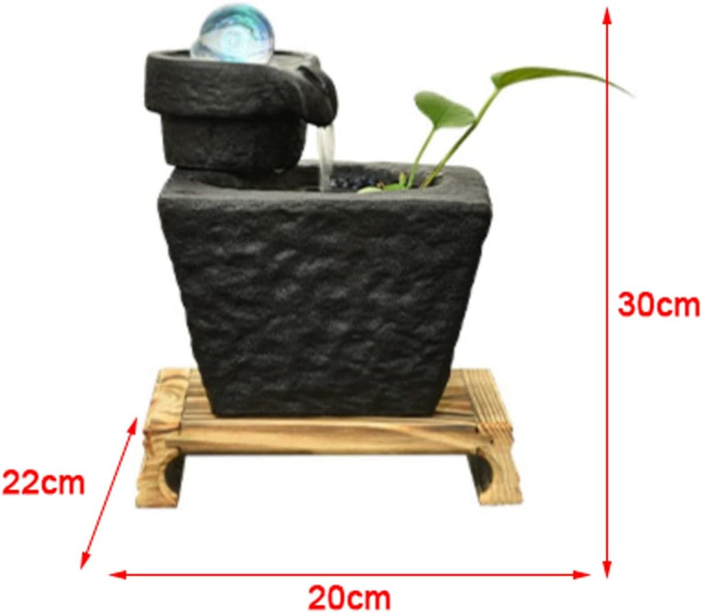 Desktop Fountain Ceramic Tabletop Fountain with Ball, Pump and Wooden Basefor Indoor Creative Flowing Water Table Desk Office and Home Decoration, Black