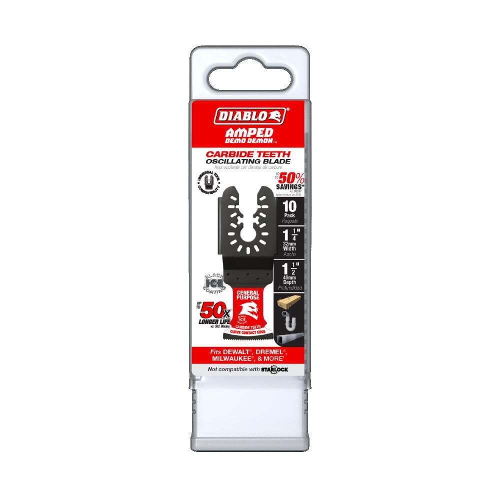 Diablo Amped Demo Demon Universal Fit Carbide Oscillating Blade for General Purpose Cuts - 1-1/4' Cutting Width, 1-1/2' Cutting Depth, 3-Pack - DOU125CGP10