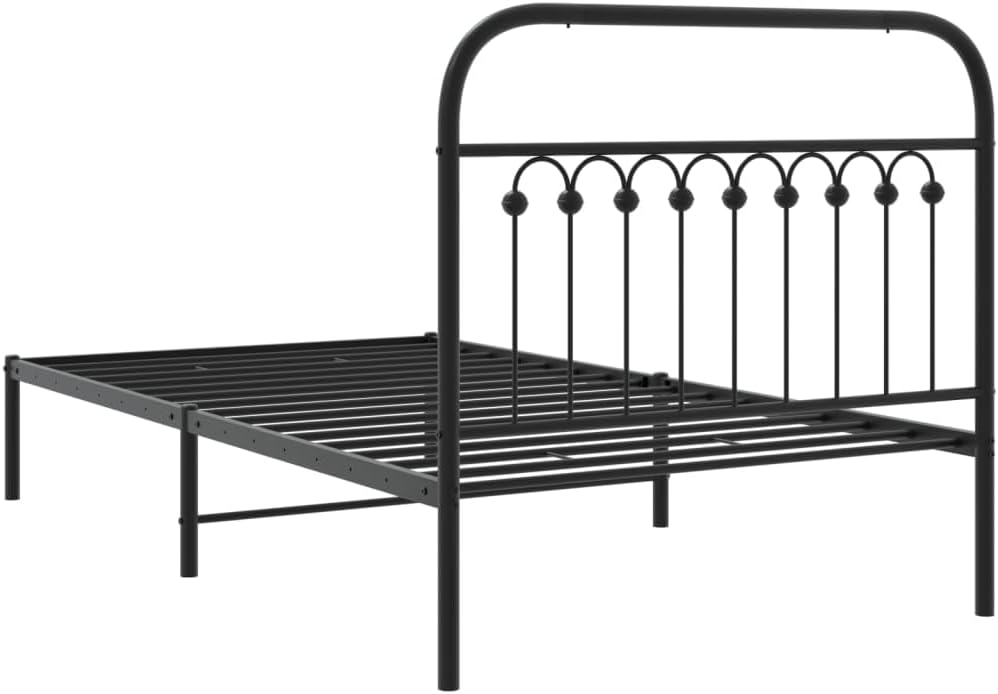 Twin Bed Frame Black Steel Rectangular Traditional Sturdy Metal Bed Frame with Elegant Headboard for Bedroom and Guest Room Single Sleeper