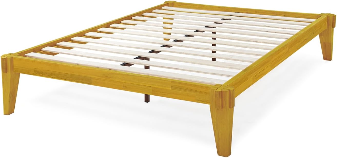 Bme Chalipa 14' Queen Bed Frame - Solid Wood Platform Bed - Japanese Joinery Bed Frame - Wood Slat Support - No Box Spring Needed - Easy Assembly - Minimalist & Modern Style, Golden Natural