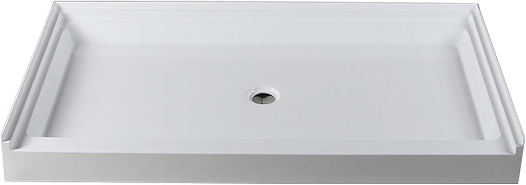 Westbrass SP6036WP-62 60' x 36' 3-Wall Shower Pan with Plastic Center Drain and 4-1/4' Cross Grid Brass Drain Cover, Matte Black