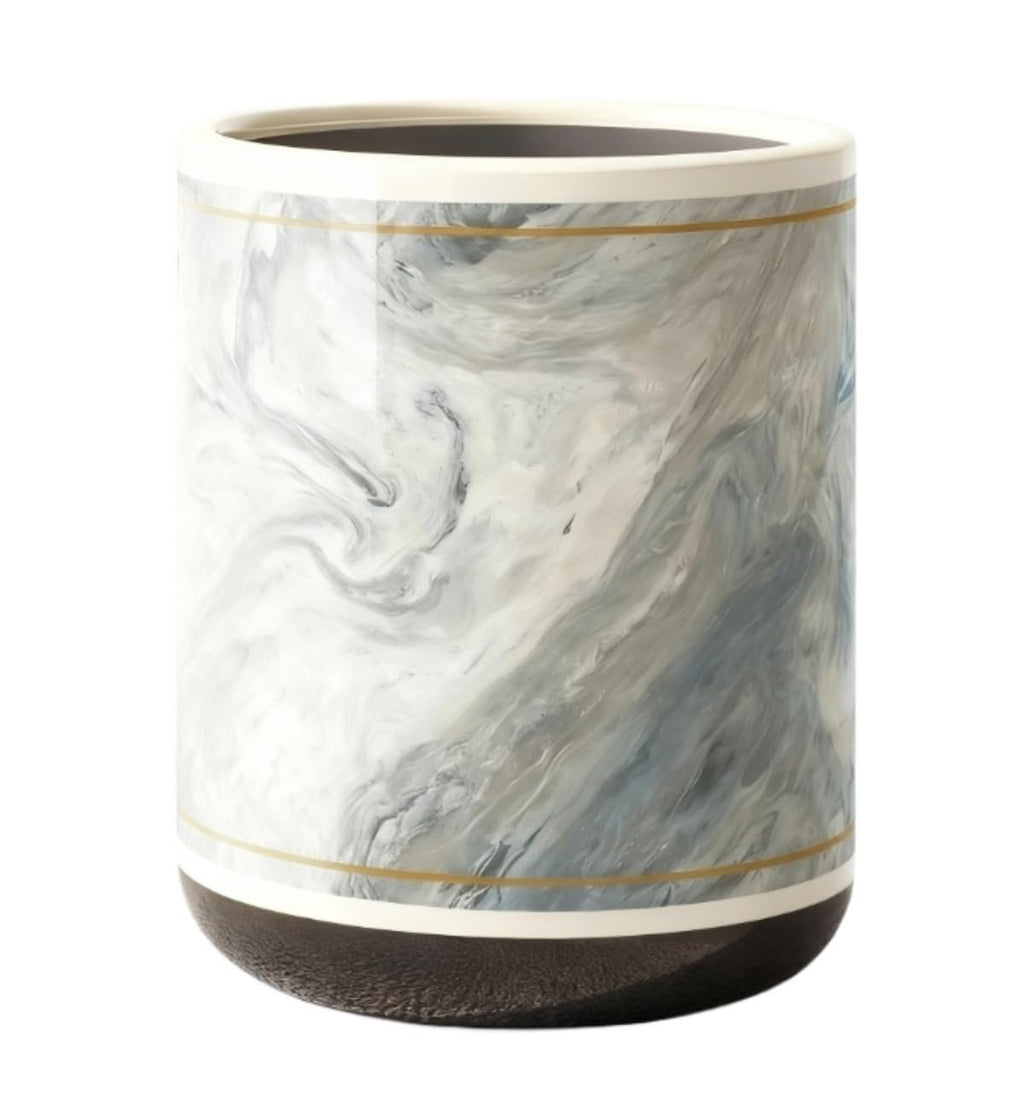Nordic Style Marble Texture Trash Can Wastebasket Container Bin for Bathroom(Blue)