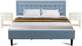 East West Furniture FN11K-2VL0C 3-Piece Platform Bed Set with 1 Modern Bed and 2 Bedroom Nightstands - Reliable and Sturdy Manufacturing - Denim Blue Linen Fabric