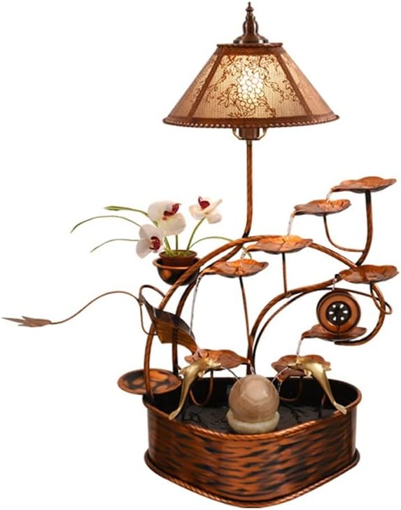 Small Fountain Indoor Copper Flowing Water Fountain Interior Decoration Waterfall Fountain Home Floor Large Waterscape Handicraft Ornaments Tabletop Fountains(C)
