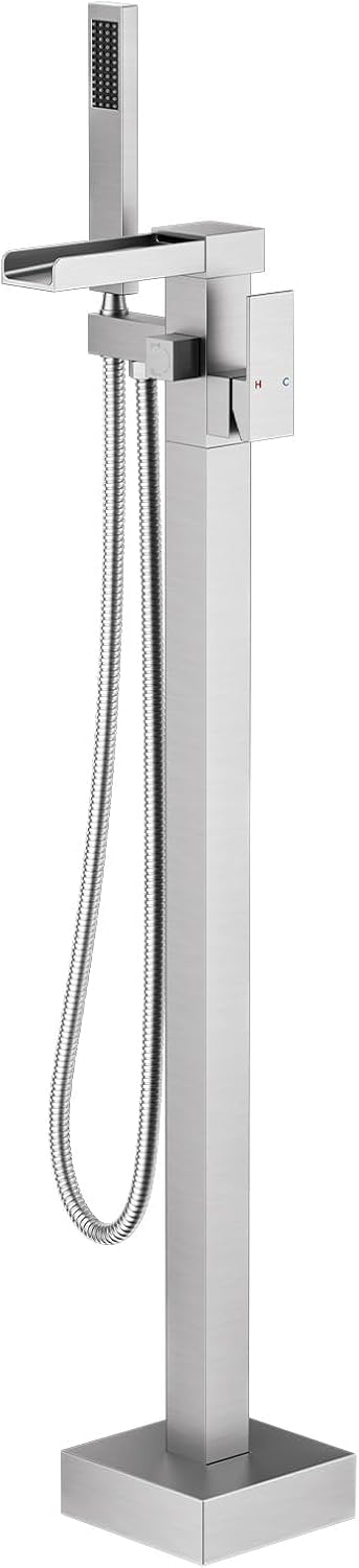 Freestanding Tub Faucet Brushed Nickel: ALEASHA High Flow Max 6.74 GPM Free Standing Tub Filler - Brass Modern Floor Mount Bathtub Faucet with Handheld Shower, for The Ultimate Elegant SPA Experience