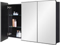 IDYLLOR Bathroom Mirror Medicine Cabinet with Round Corner Framed Door 48 x 30 inch, Black，Recessed or Surface Mount, with Adjustable Glass Shelves