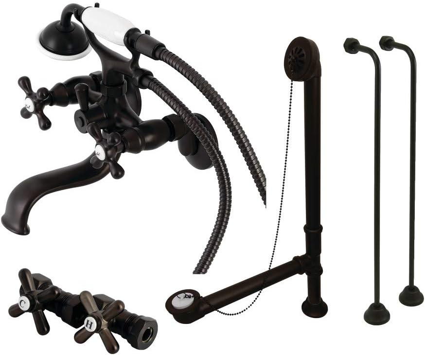 Kingston Brass CCK225ORB Vintage Wall Mount Clawfoot Tub Faucet Package with Supply Line, Oil Rubbed Bronze