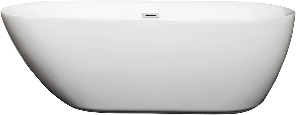 Wyndham Collection Melissa 65 inch Freestanding Bathtub for Bathroom in White with Polished Chrome Drain and Overflow Trim