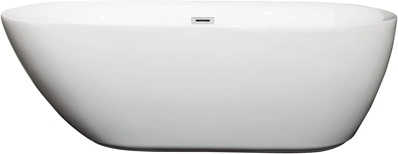 Wyndham Collection Melissa 65 inch Freestanding Bathtub for Bathroom in White with Polished Chrome Drain and Overflow Trim