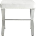 Pemberly Row Modern Vanity Bench, Chrome X-Base, White Faux Leather Upholstery, Tufted Cushion, 20' L x 16' D x 19' H, Sleek Contemporary Design for Bedroom or Indoor Use