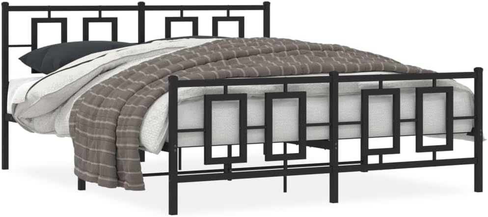 Metal Bed Frame Queen Size with Footboard Black 59.1'x78.7' Steel Platform Bed Frame Sturdy Bedframe with Underbed Storage Space for Bedroom