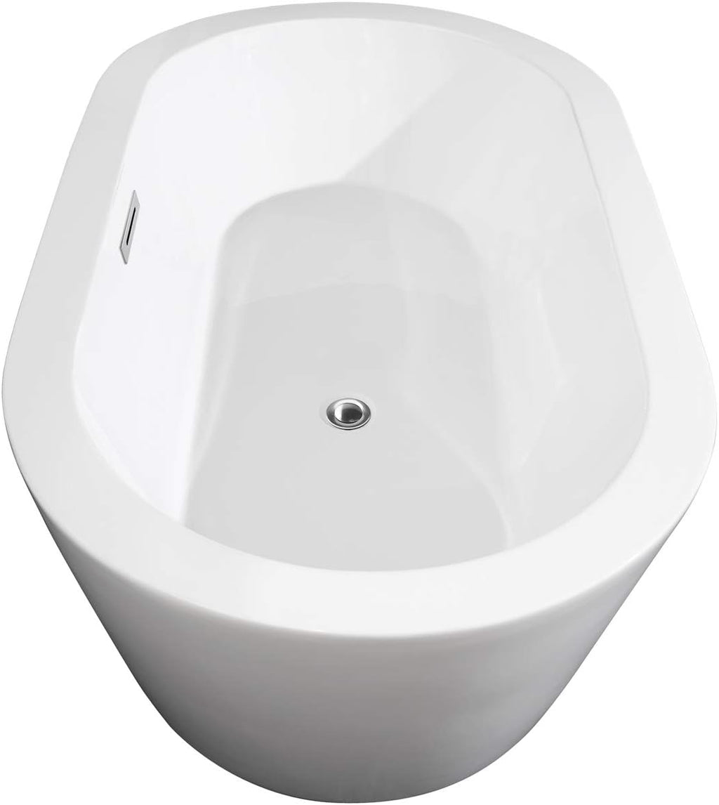 Mermaid 60 inch Freestanding Bathtub in White with Polished Chrome Drain and Overflow Trim
