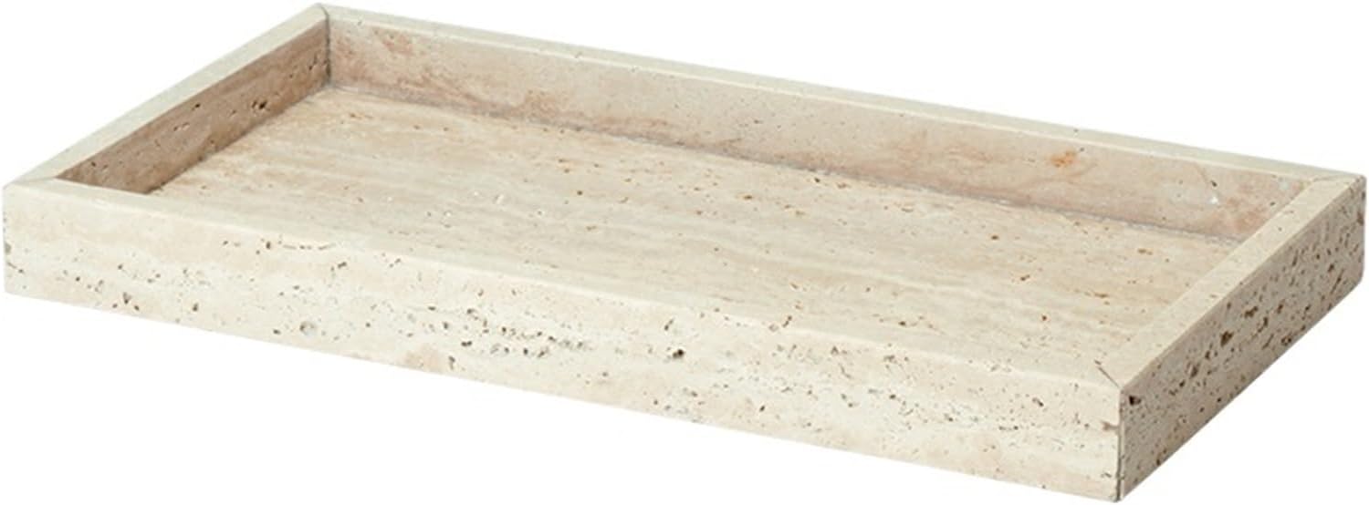 Beige Travertine Bathroom Accessories Set Natural Marble Soap Dispenser Soap Reed Diffuser Vanity Tray Kit Bathroom(Color-19)