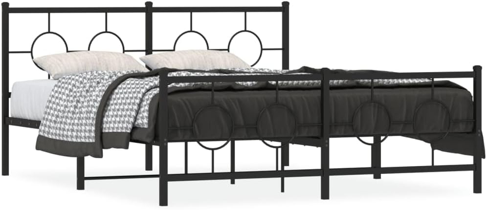 Queen Size Metal Bed Frame with Footboard Black 59.1'x78.7' Sturdy Steel Platform Bed Frame with Underbed Storage Space for Bedroom
