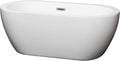 Soho 60 inch Freestanding Bathtub in White with Brushed Nickel Drain and Overflow Trim