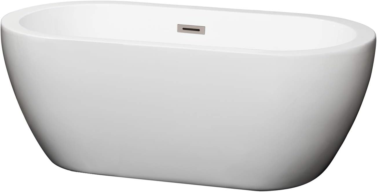 Soho 60 inch Freestanding Bathtub in White with Brushed Nickel Drain and Overflow Trim