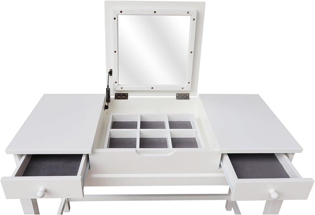 International Concepts Solid Wood Vanity Table with Bench in White